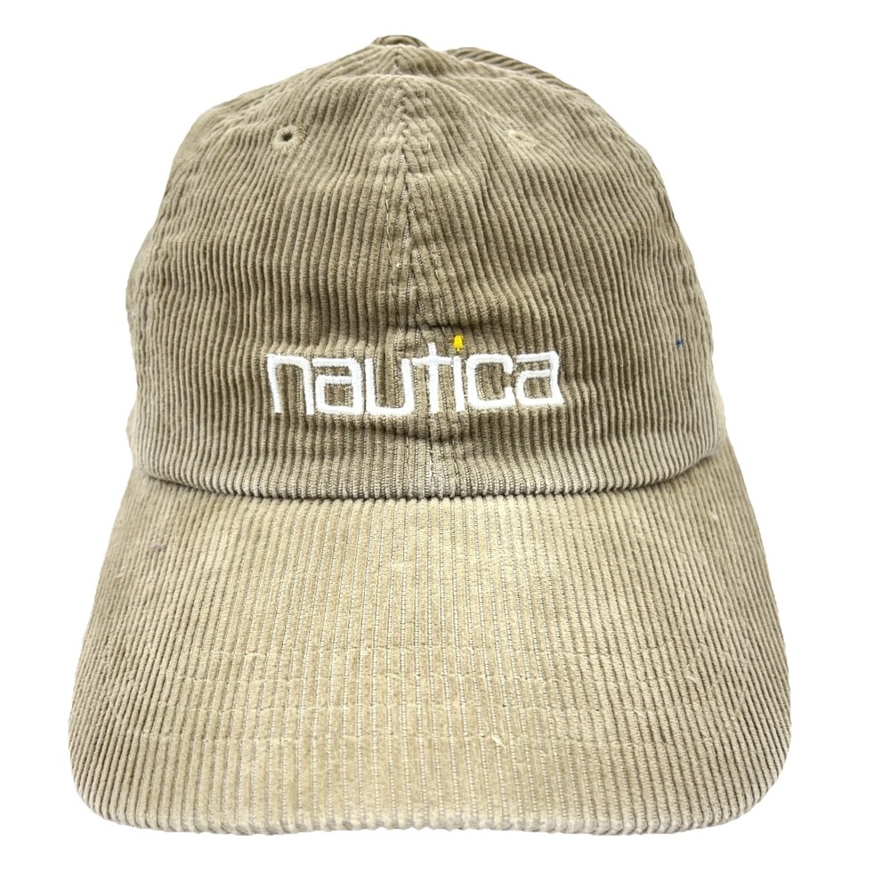 Nautica Hat Cap Corduroy Strap Back Tan Spell Out Baseball Golf Dad Mens‎ Adult